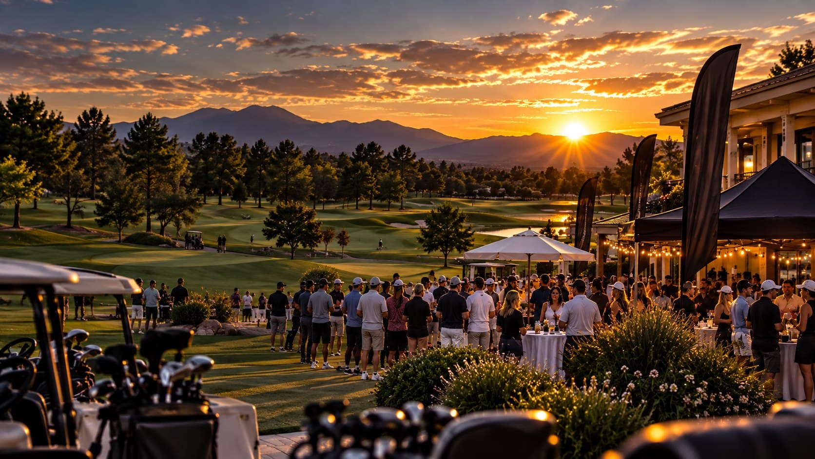 Warm evening light across the golf course